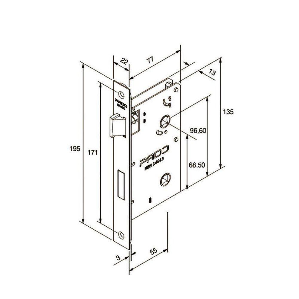 Fechadura Nina Cromada Roseta Quadrada 55mm Pado Banheiro / Wc - 3