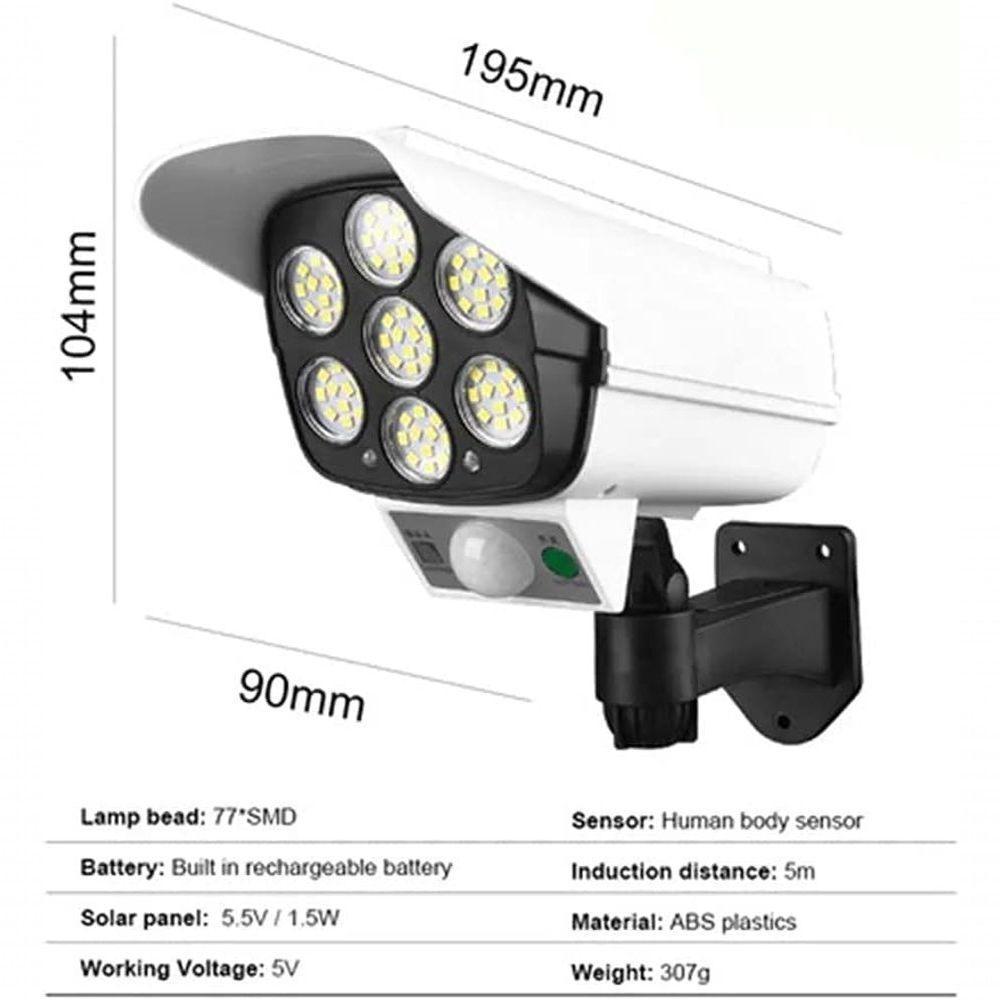 Camera Falsa Solar Luminaria Sem Fio Sensor De Presença Segurança Leds - 8