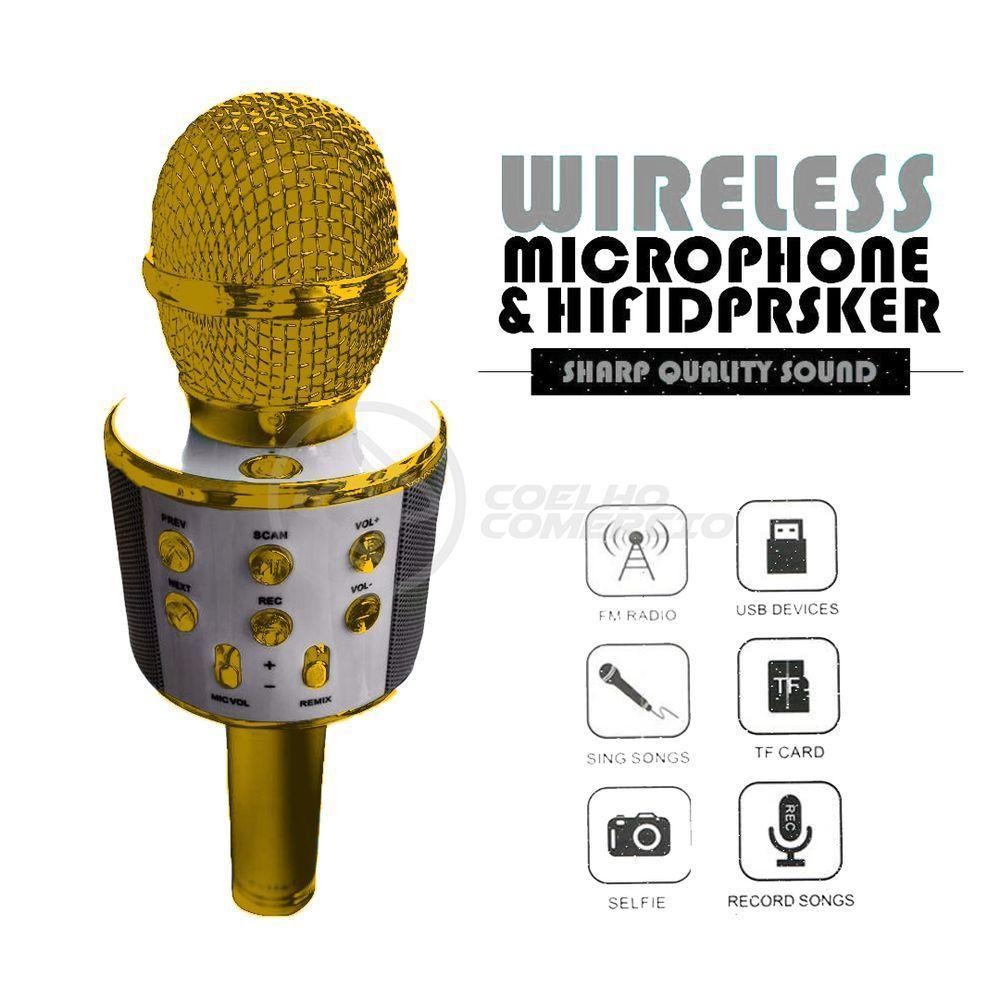 Microfone Bluetooth Wster Ws-858 S/Fio Mini Karaokê Dourado - 2