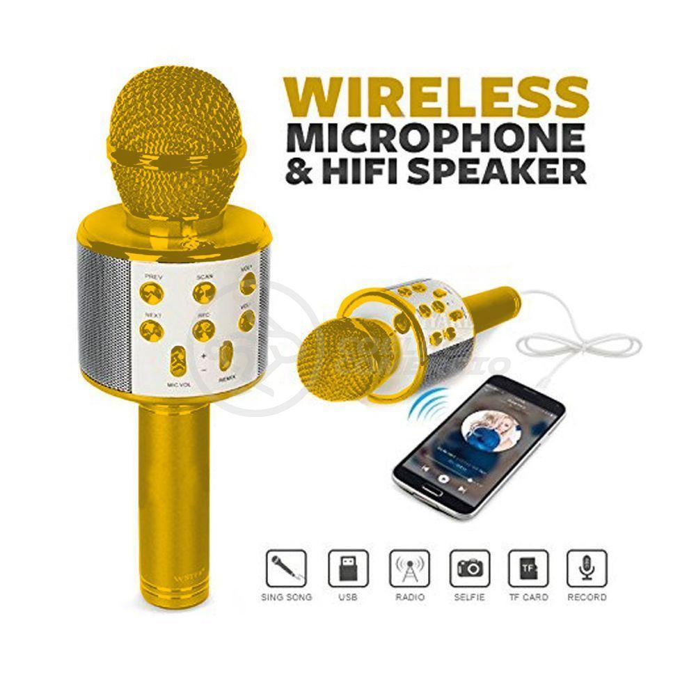 Microfone Bluetooth Wster Ws-858 S/Fio Mini Karaokê Dourado - 4