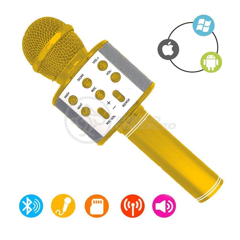 Microfone Bluetooth Wster Ws-858 S/Fio Mini Karaokê Dourado - 6