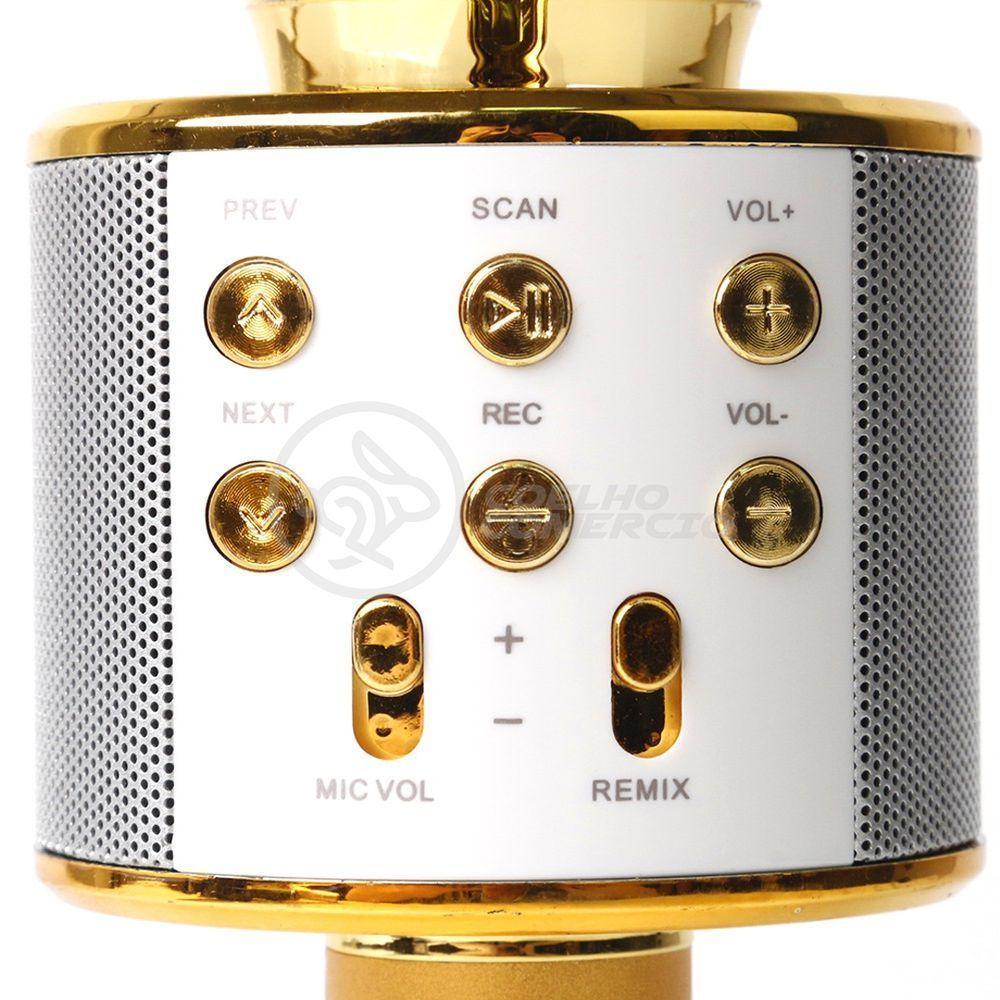 Microfone Bluetooth Wster Ws-858 S/Fio Mini Karaokê Dourado - 7