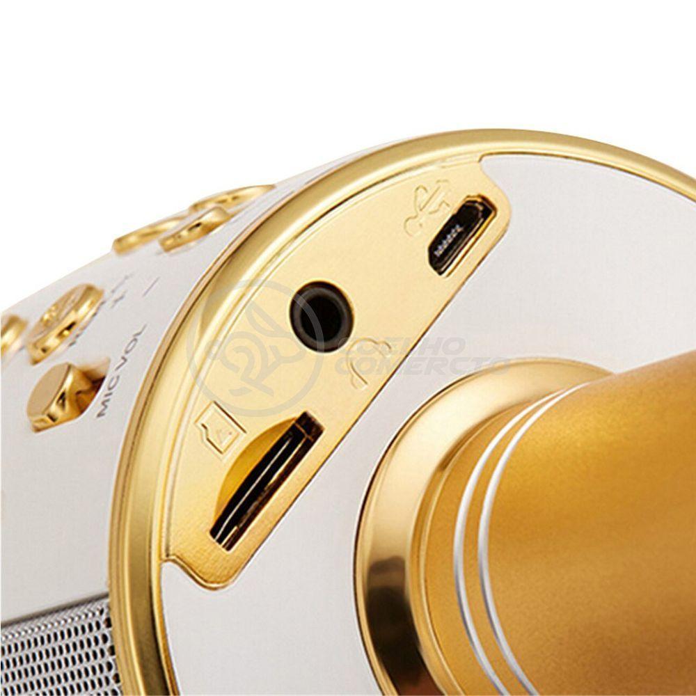Microfone Bluetooth Wster Ws-858 S/Fio Mini Karaokê Dourado - 9