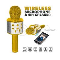 Microfone Bluetooth Wster Ws-858 S/Fio Mini Karaokê Dourado