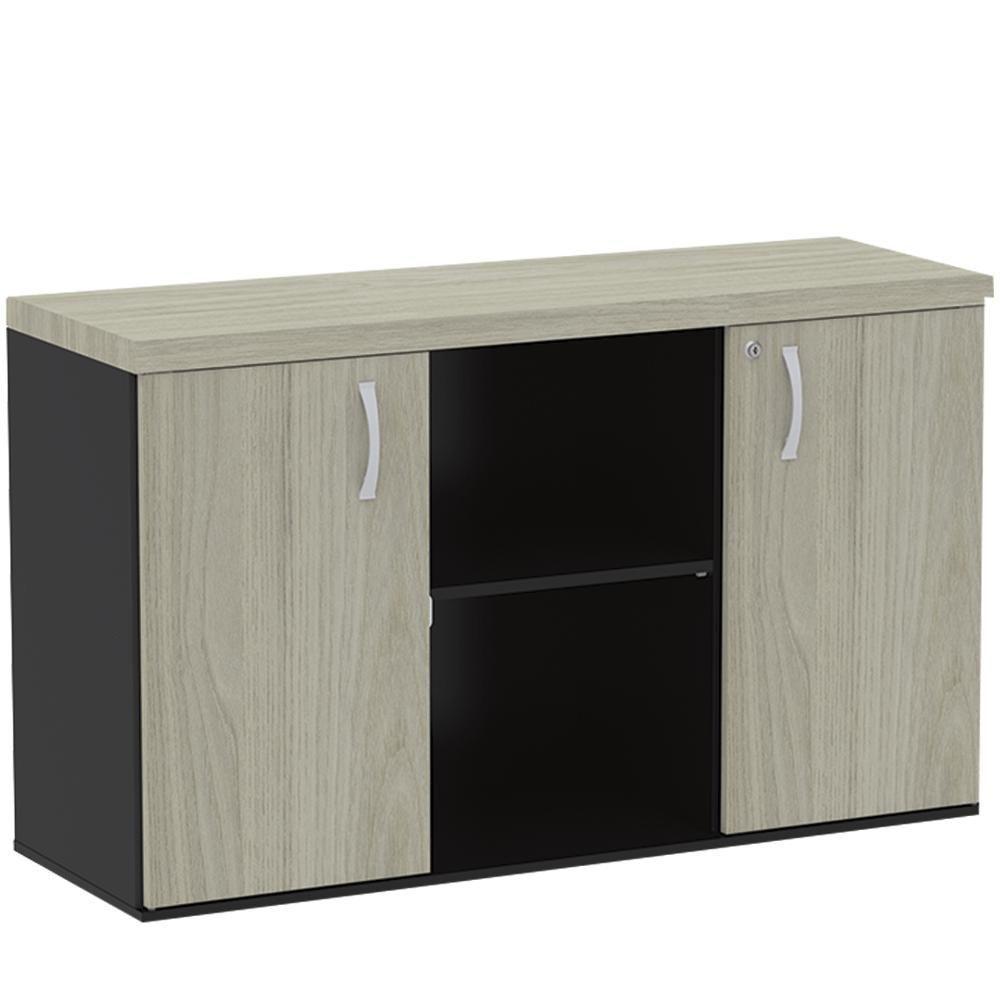 Armário Baixo Credenza Pe40 Pandin 121,50cm Nogueira Casablanco E Preto Dois Nichos E Duas Portas - 1