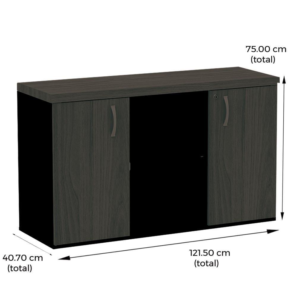 Armário Baixo Credenza Pe40 Pandin 121,50cm Nogueira Casablanco E Preto Dois Nichos E Duas Portas - 2