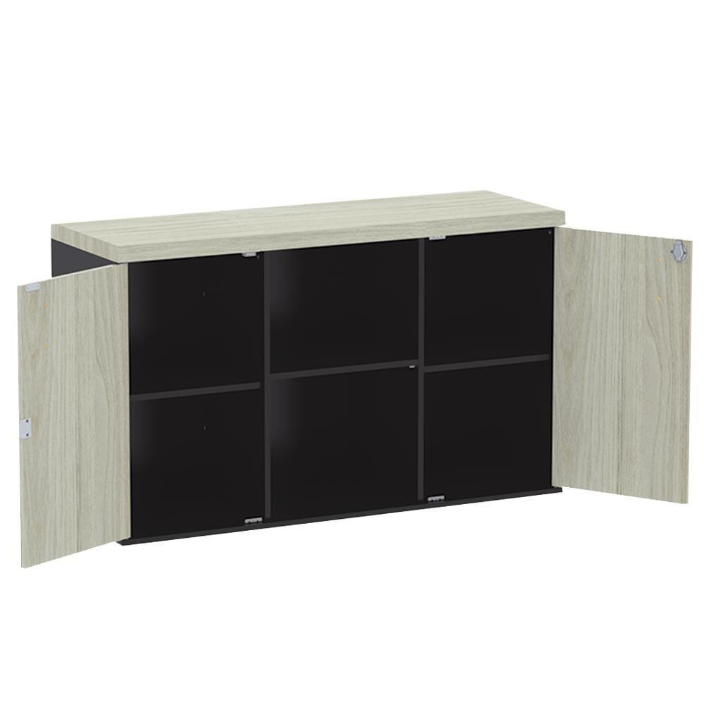 Armário Baixo Credenza Pe40 Pandin 121,50cm Nogueira Casablanco E Preto Dois Nichos E Duas Portas - 3