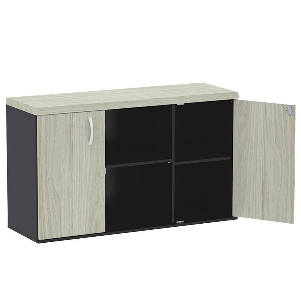 Armário Baixo Credenza Pe40 Pandin 121,50cm Nogueira Casablanco E Preto Dois Nichos E Duas Portas - 4