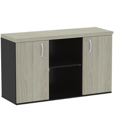 Armário Baixo Credenza Pe40 Pandin 121,50cm Nogueira Casablanco E Preto Dois Nichos E Duas Portas