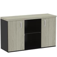 Armário Baixo Credenza Pe40 Pandin 121,50cm Nogueira Casablanco E Preto Dois Nichos E Duas Portas - 1
