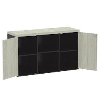 Armário Baixo Credenza Pe40 Pandin 121,50cm Nogueira Casablanco E Preto Dois Nichos E Duas Portas - 3