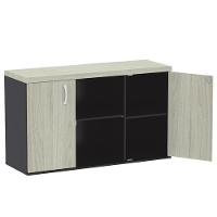 Armário Baixo Credenza Pe40 Pandin 121,50cm Nogueira Casablanco E Preto Dois Nichos E Duas Portas - 4