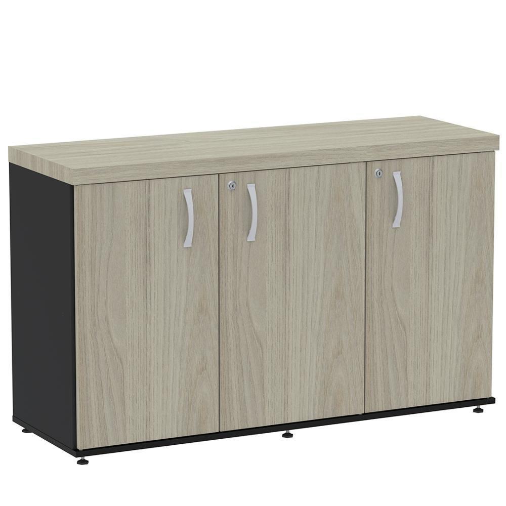 Armário Baixo Credenza Pe40 Pandin 121,50 Cm Em Mdp Nogueira Casablanca E Preto Com Três Portas - 1