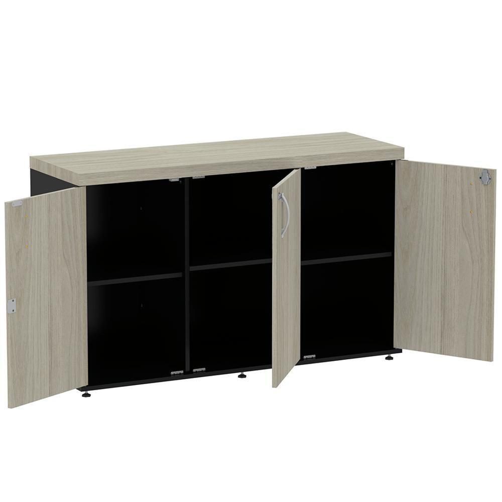 Armário Baixo Credenza Pe40 Pandin 121,50 Cm Em Mdp Nogueira Casablanca E Preto Com Três Portas - 4