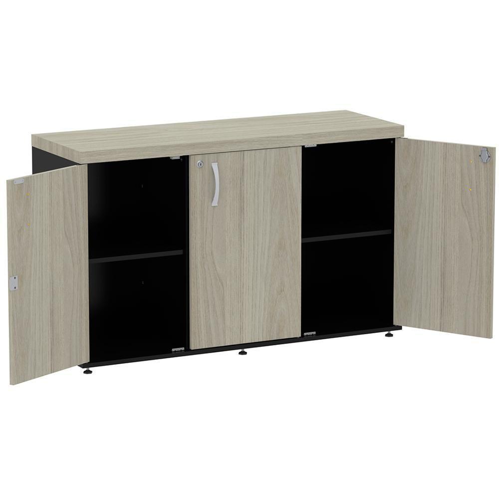 Armário Baixo Credenza Pe40 Pandin 121,50 Cm Em Mdp Nogueira Casablanca E Preto Com Três Portas - 5