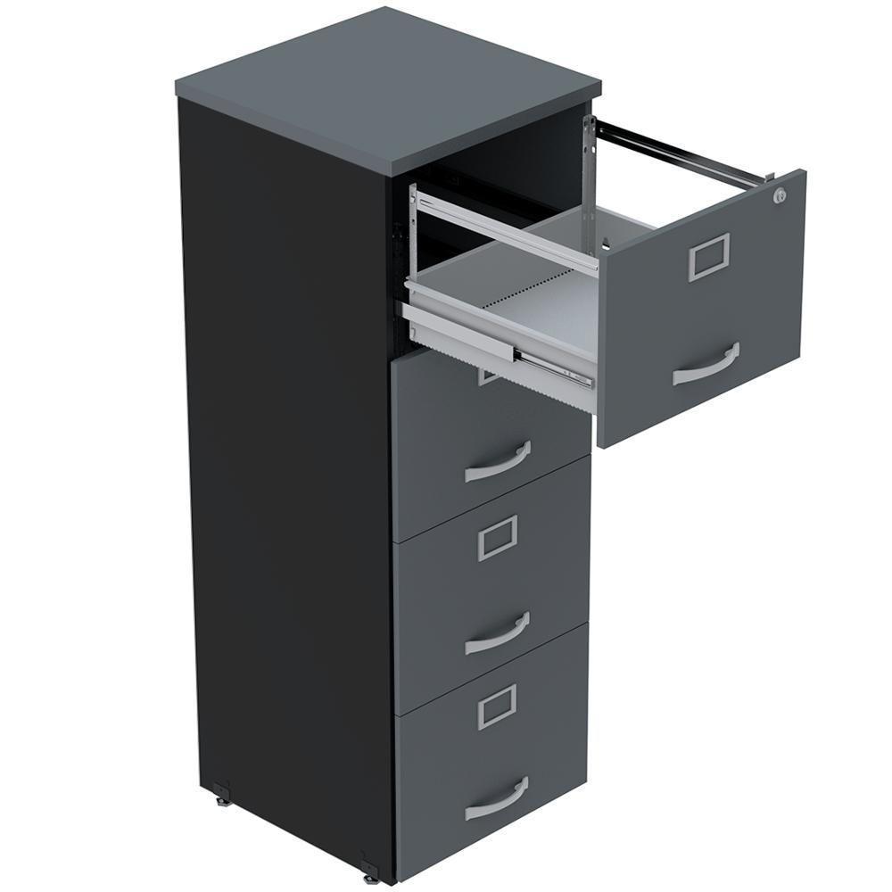 Armário De Arquivo Oficio Pe25 Pandin 45,70 Cm (Largura) Em Mdp Preto E Grafito Com 4 Gavetas - 2