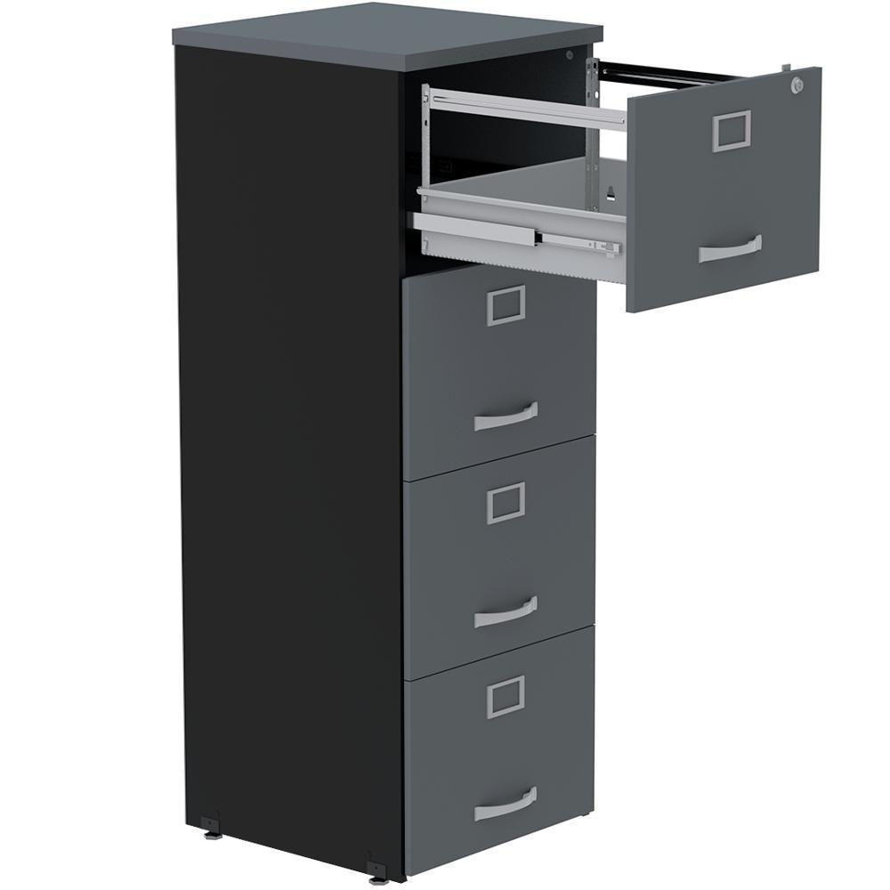 Armário De Arquivo Oficio Pe25 Pandin 45,70 Cm (Largura) Em Mdp Preto E Grafito Com 4 Gavetas - 4