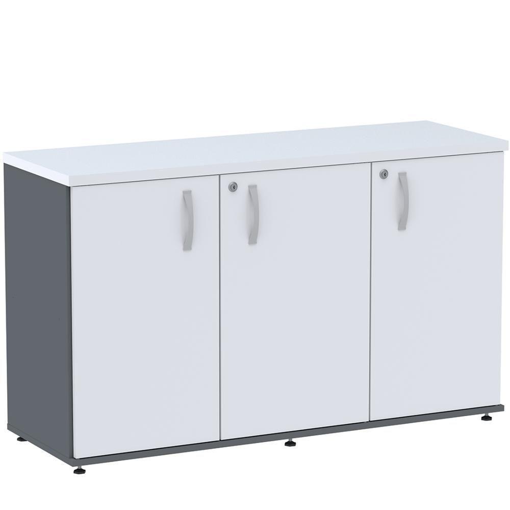 Armário Baixo Credenza Pe25 Pandin 121,50 Cm (Largura) Em Mdp Grafito E Branco Com Três Portas - 1