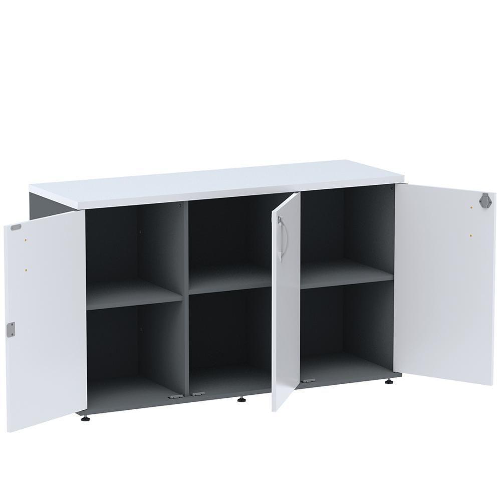 Armário Baixo Credenza Pe25 Pandin 121,50 Cm (Largura) Em Mdp Grafito E Branco Com Três Portas - 2