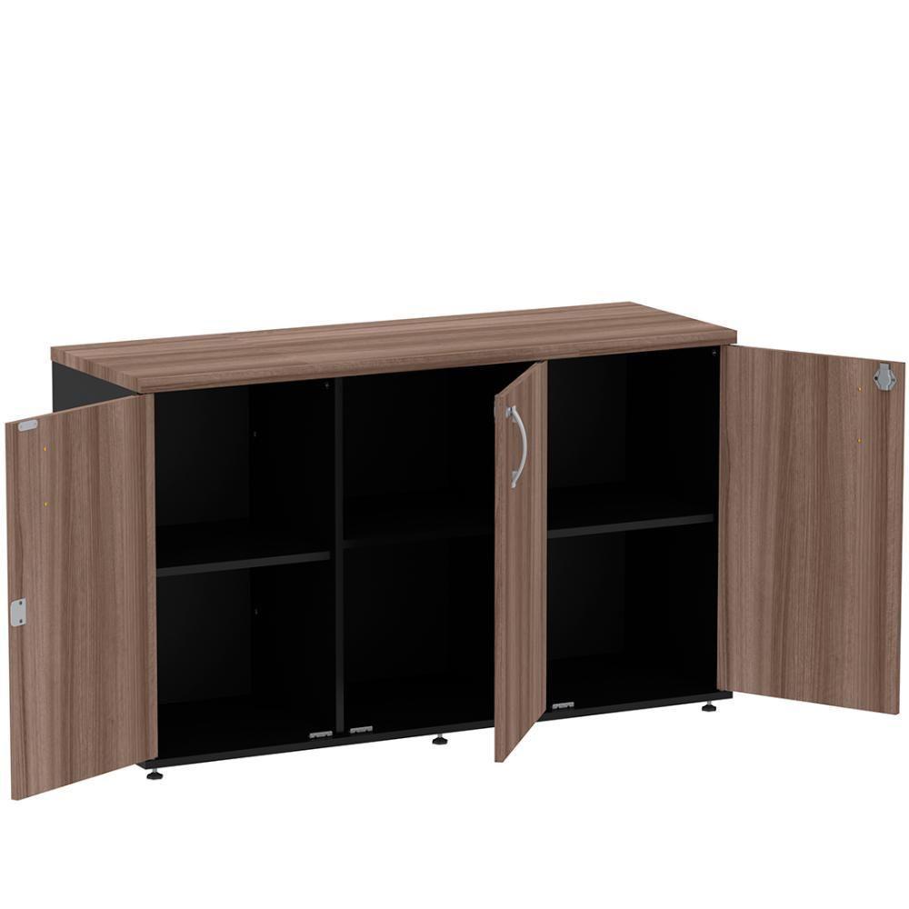 Armário Baixo Credenza Pe25 Pandin 121,50 Cm (Largura) Em Mdp Walnut E Preto Com Três Portas - 2
