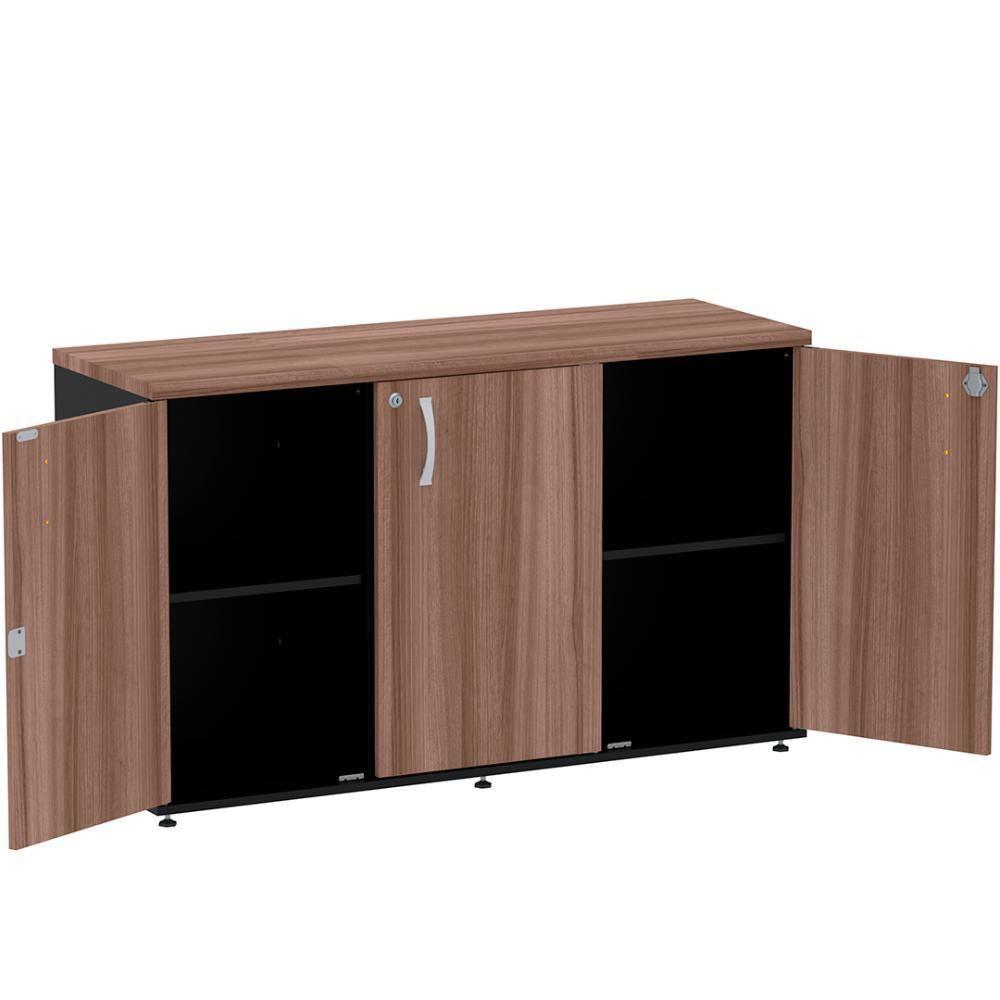 Armário Baixo Credenza Pe25 Pandin 121,50 Cm (Largura) Em Mdp Walnut E Preto Com Três Portas - 4