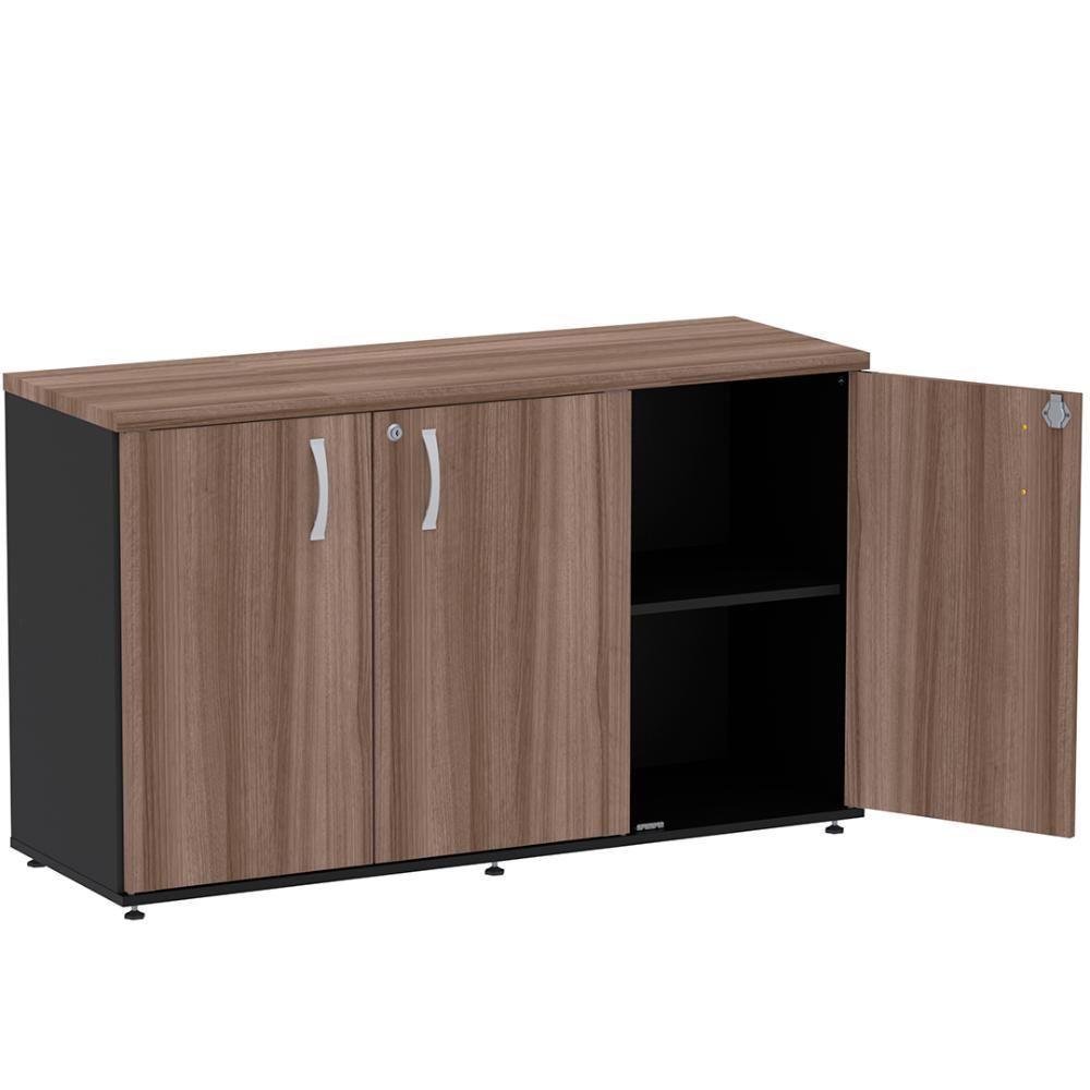 Armário Baixo Credenza Pe25 Pandin 121,50 Cm (Largura) Em Mdp Walnut E Preto Com Três Portas - 5