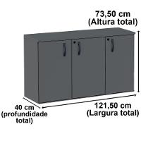 Armário Baixo Credenza Pe25 Pandin 121,50 Cm (Largura) Em Mdp Walnut E Preto Com Três Portas - 3
