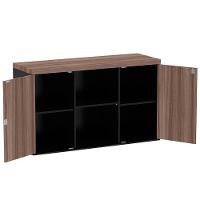 Armário Baixo Credenza Pe40 Pandin 121,50 Cm Em Mdp Walnut E Preto Dois Nichos E Duas Portas - 3