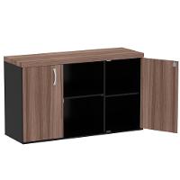Armário Baixo Credenza Pe40 Pandin 121,50 Cm Em Mdp Walnut E Preto Dois Nichos E Duas Portas - 4