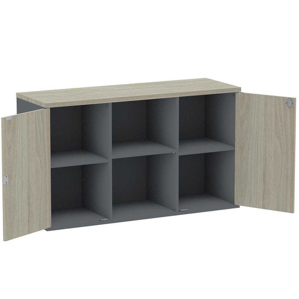 Armário Baixo Credenza Pe25 Pandin 121,50cm Mdp Nogueira Casablanca E Grafito Duas Portas - 3