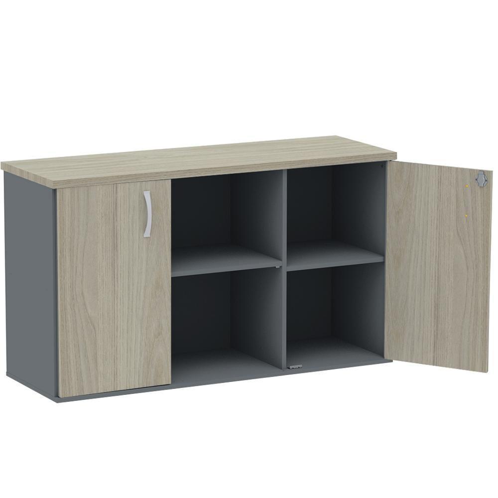 Armário Baixo Credenza Pe25 Pandin 121,50cm Mdp Nogueira Casablanca E Grafito Duas Portas - 4