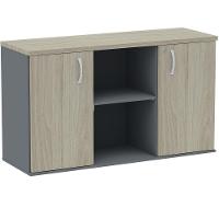Armário Baixo Credenza Pe25 Pandin 121,50cm Mdp Nogueira Casablanca E Grafito Duas Portas - 1