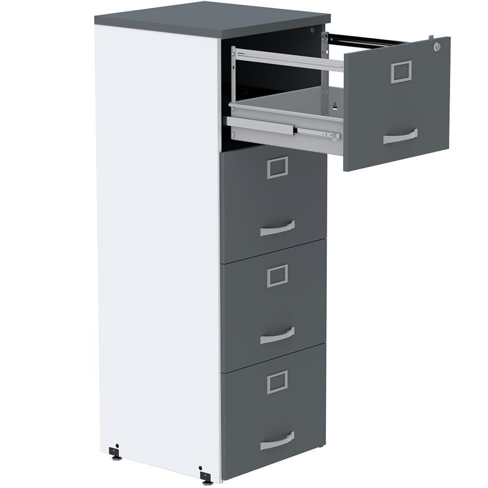Armário De Arquivo Oficio Pe25 Pandin 45,70 Cm (Largura) Em Mdp Branco E Grafito Com 4 Gavetas - 1