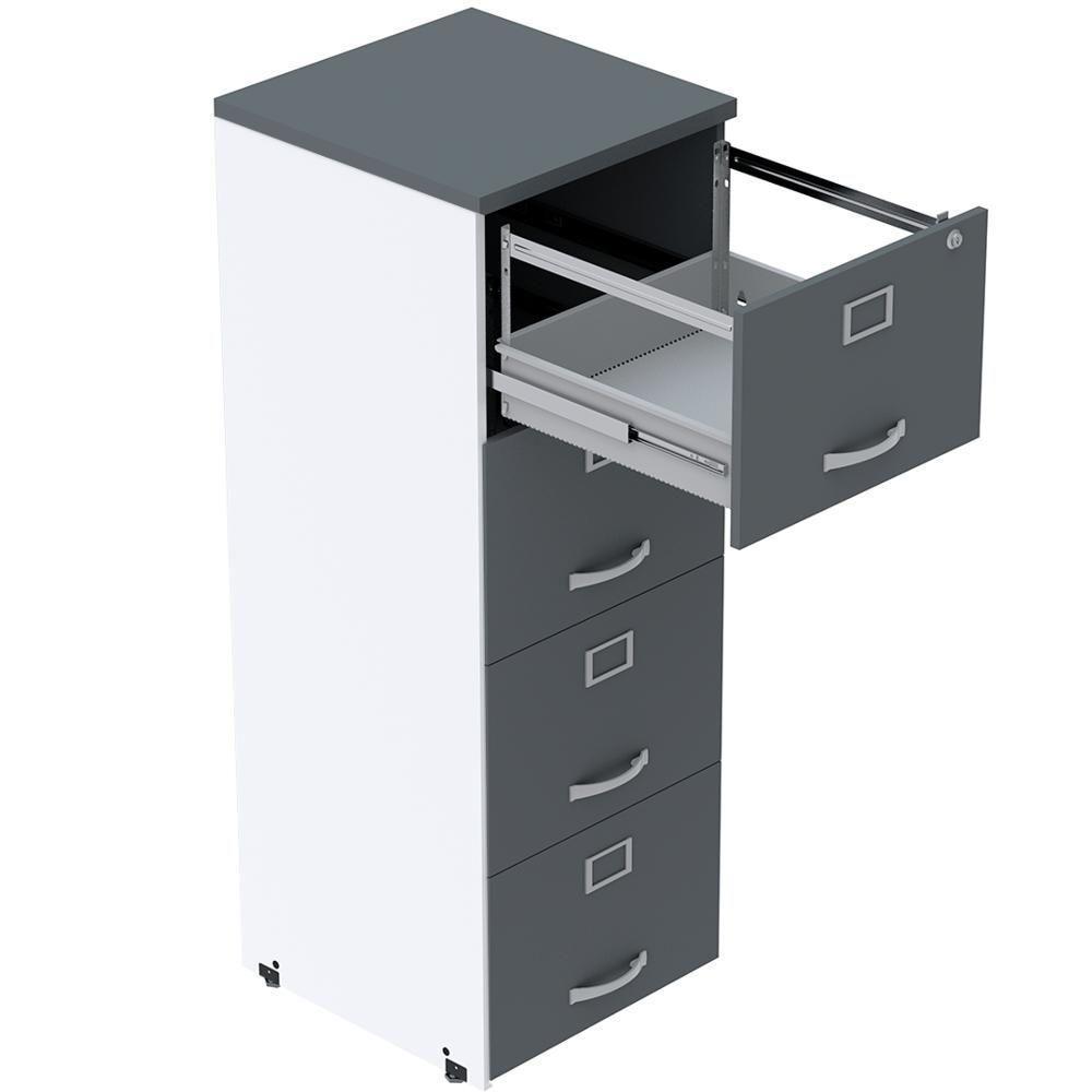 Armário De Arquivo Oficio Pe25 Pandin 45,70 Cm (Largura) Em Mdp Branco E Grafito Com 4 Gavetas - 4
