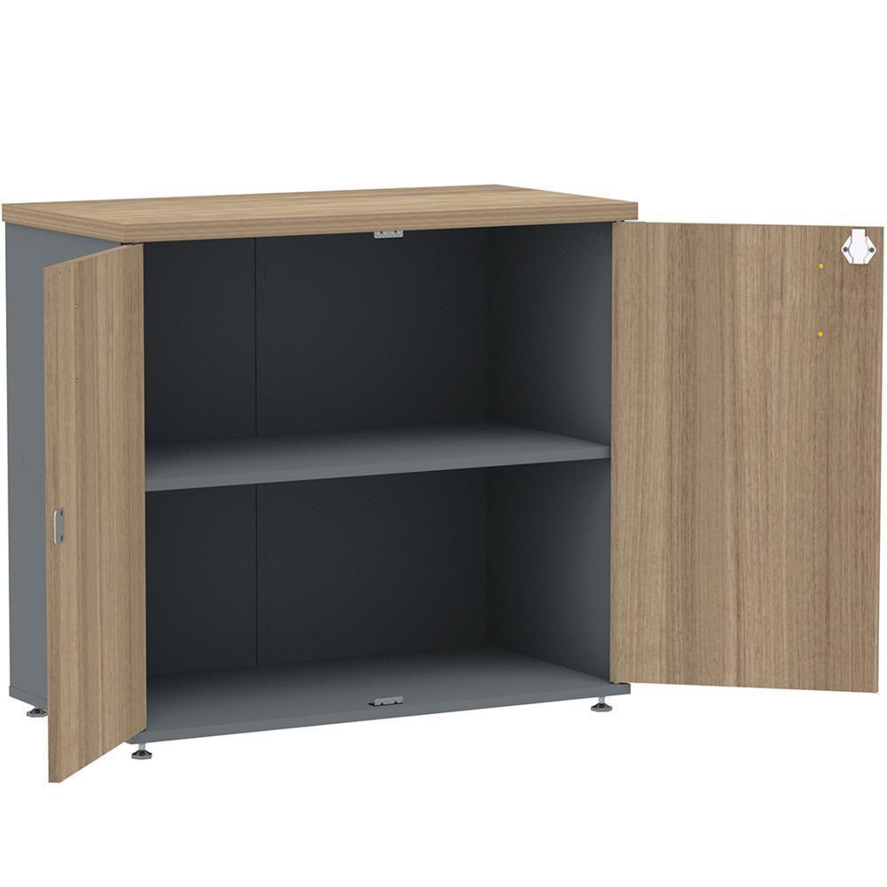 Armário Baixo Pe25 Pandin 80 Cm (Largura) Em Mdp Noce Naturalle E Grafito Com Duas Portas - 5