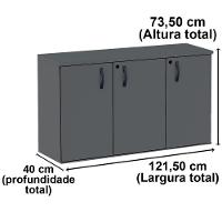 Armário Baixo Credenza Pe25 Pandin 121,50 Cm (Largura) Em Mdp Grafito Com Três Portas