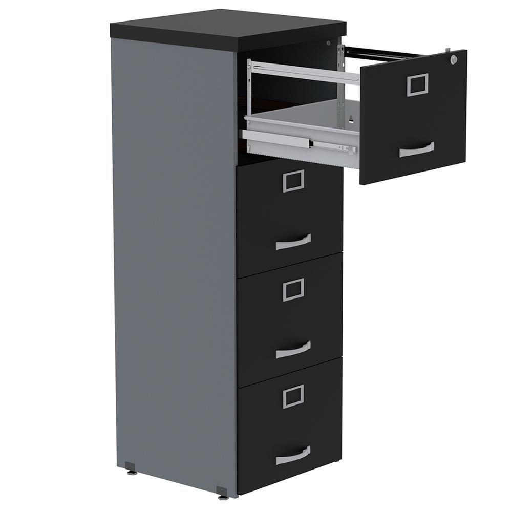 Armário De Arquivo Oficio Pe25 Pandin 45,70 Cm (Largura) Em Mdp Grafito E Preto Com 4 Gavetas - 3