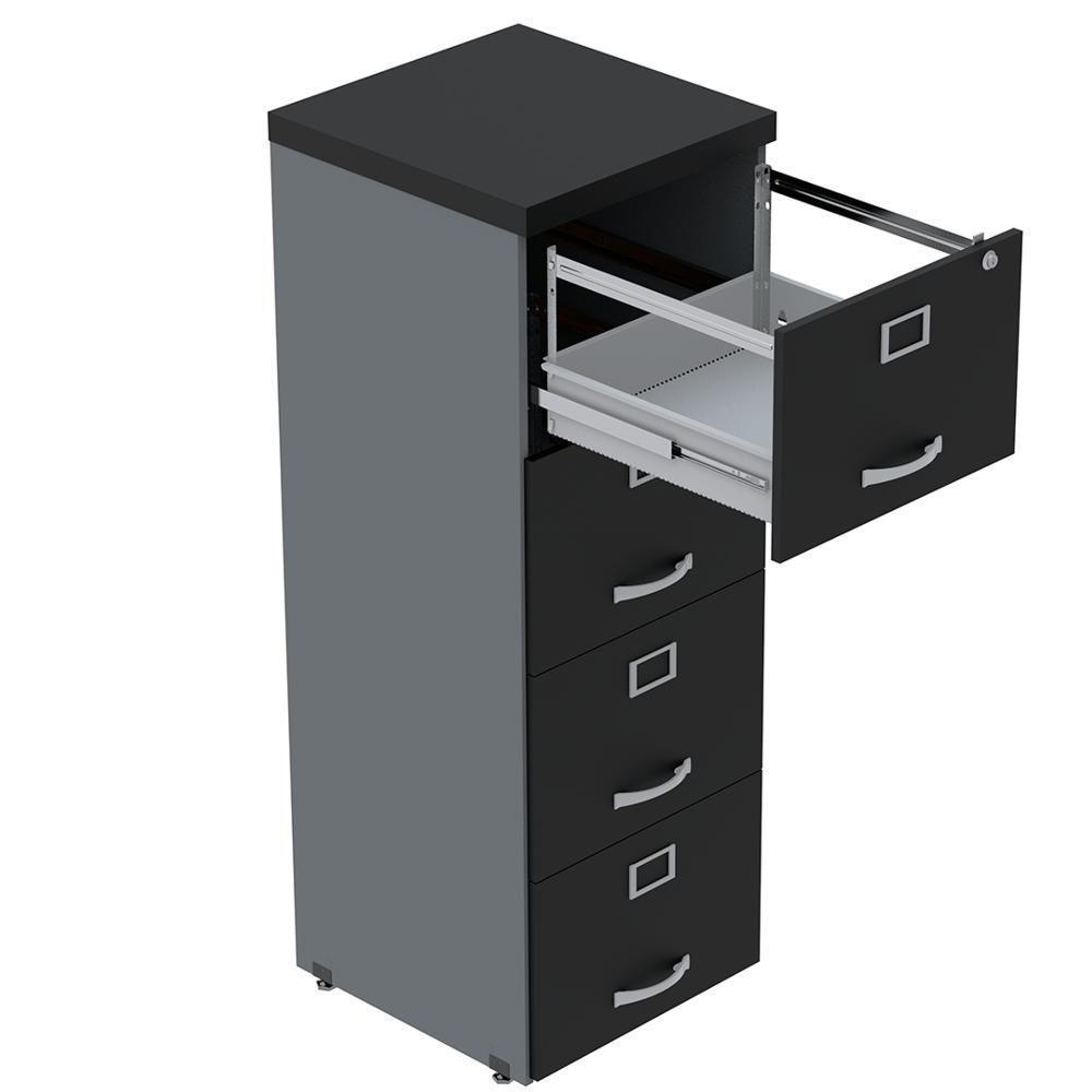 Armário De Arquivo Oficio Pe25 Pandin 45,70 Cm (Largura) Em Mdp Grafito E Preto Com 4 Gavetas - 4