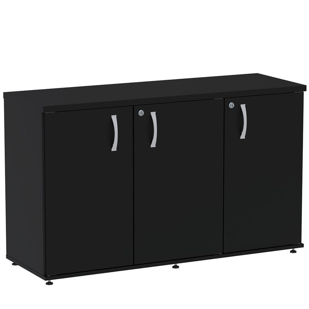 Armário Baixo Credenza Pe25 Pandin 121,50 Cm (Largura) Em Mdp Liso Preto Com Três Portas - 1