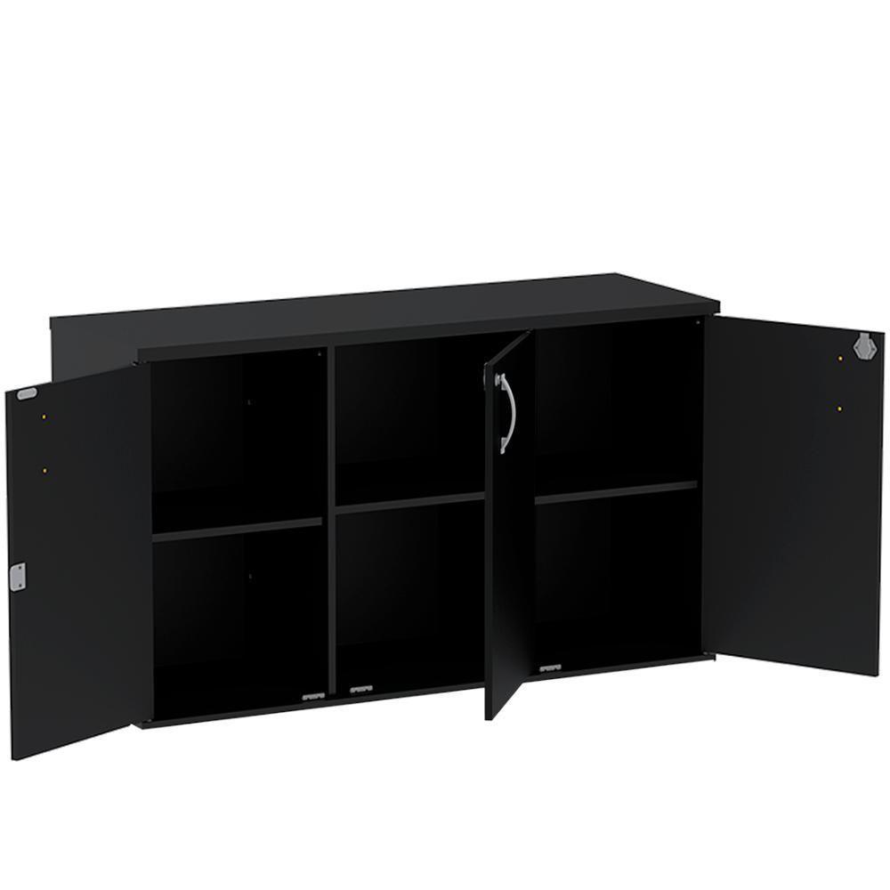 Armário Baixo Credenza Pe25 Pandin 121,50 Cm (Largura) Em Mdp Liso Preto Com Três Portas - 3