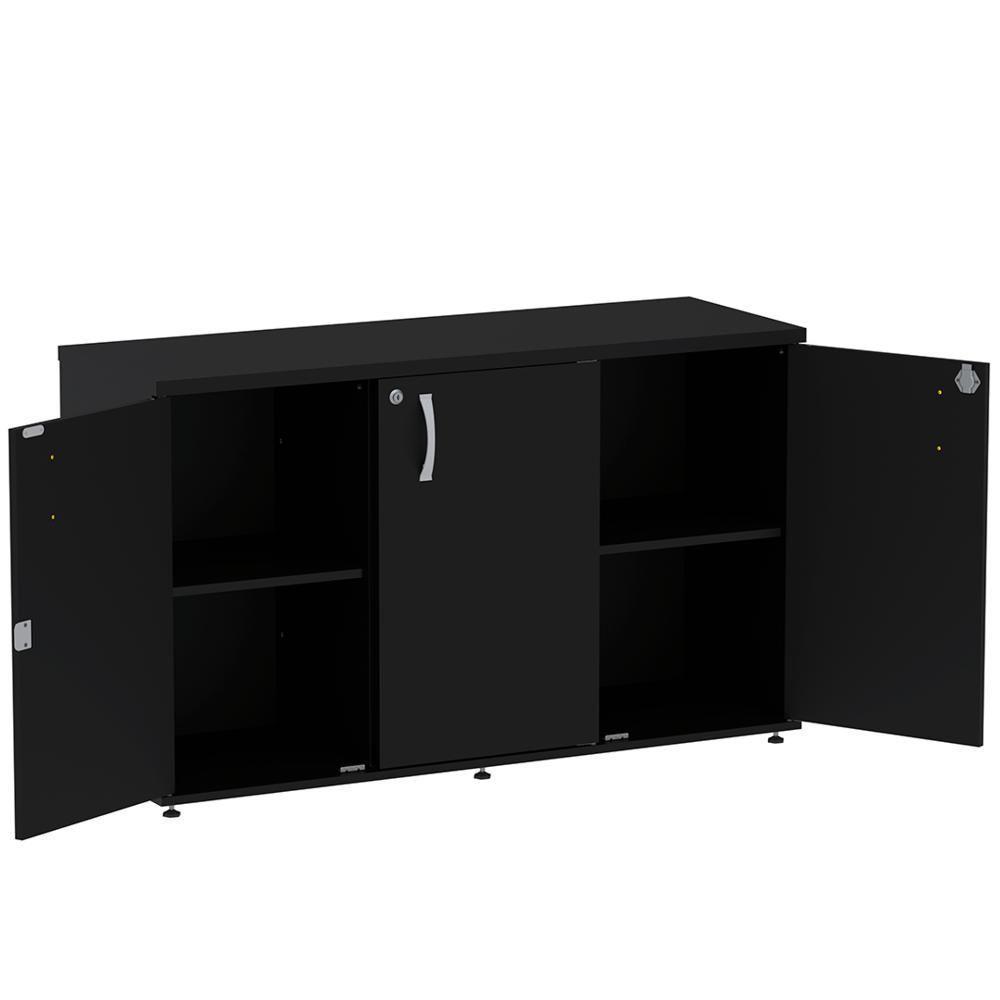 Armário Baixo Credenza Pe25 Pandin 121,50 Cm (Largura) Em Mdp Liso Preto Com Três Portas - 4
