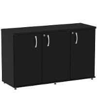 Armário Baixo Credenza Pe25 Pandin 121,50 Cm (Largura) Em Mdp Liso Preto Com Três Portas - 1