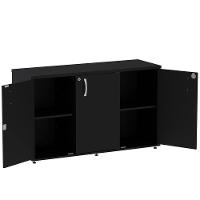 Armário Baixo Credenza Pe25 Pandin 121,50 Cm (Largura) Em Mdp Liso Preto Com Três Portas - 4