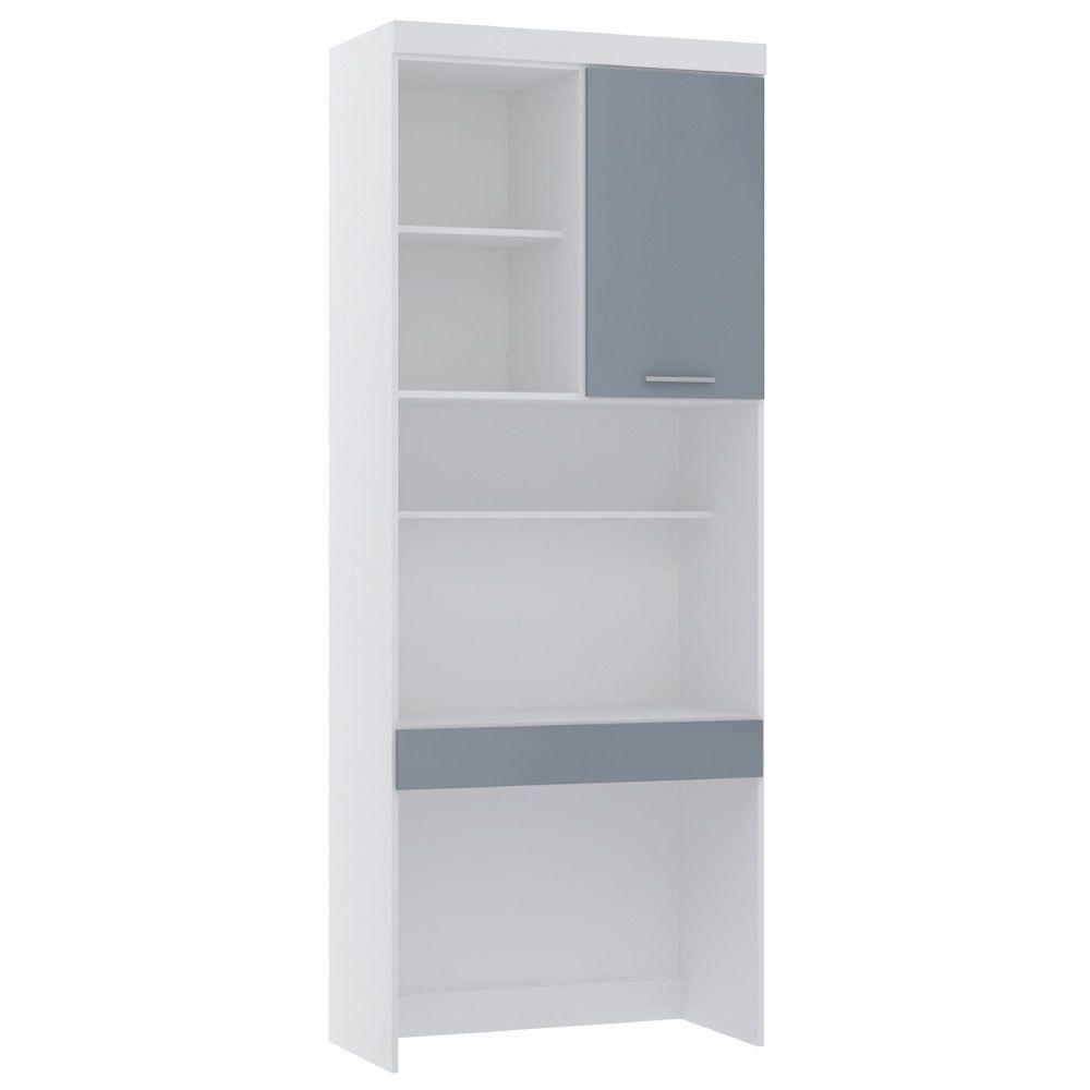 Bancada De Estudos Modulada 90cm 1 Porta Alpes Luciane Móveis Branco Pf Com Grey Sky Pf - 1