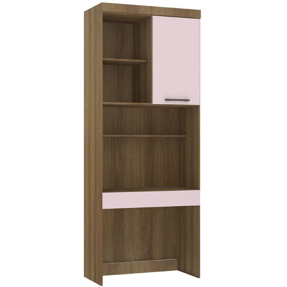Bancada De Estudos Modulada 90cm 1 Porta E 1 Gaveta Paris Luciane Móveis Avelã Pf Com Rosa Pf - 1