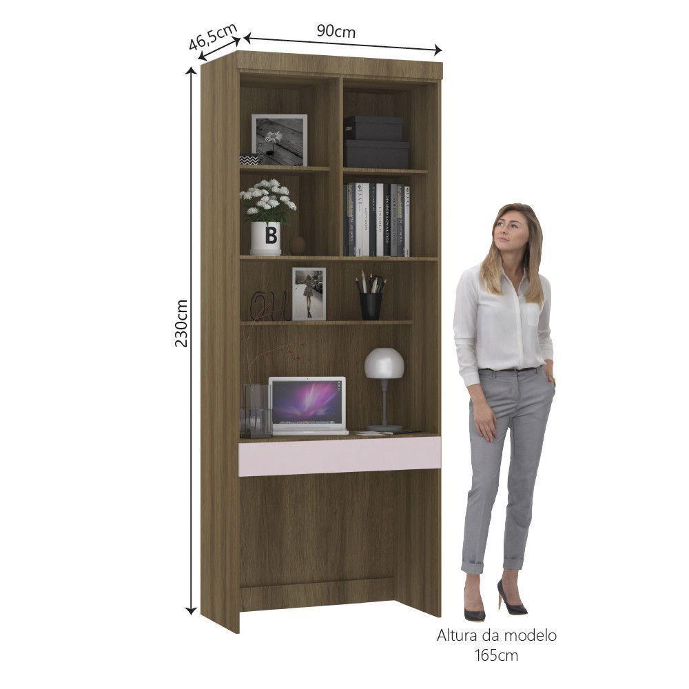 Bancada De Estudos Modulada 90cm 1 Porta E 1 Gaveta Paris Luciane Móveis Avelã Pf Com Rosa Pf - 6