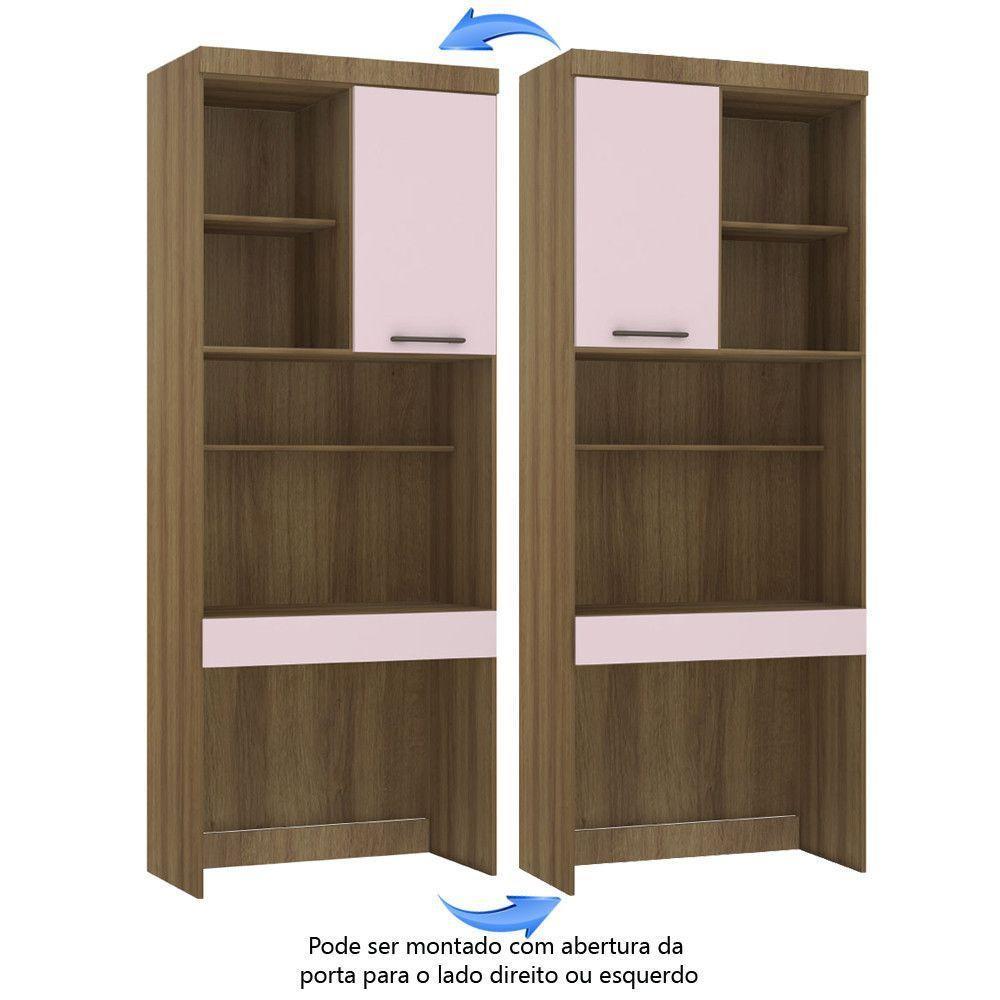 Bancada De Estudos Modulada 90cm 1 Porta E 1 Gaveta Paris Luciane Móveis Avelã Pf Com Rosa Pf - 9