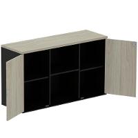 Armário Baixo Credenza Pe25 Pandin 121,50 Cm Em Mdp Nogueira Casablanca E Preto Com Duas Portas - 3