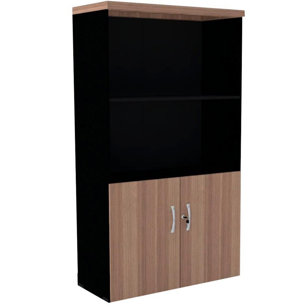 Armário Misto Pe40 Pandin 80 Cm Em Mdp Noce Naturalle E Preto Duas Portas E Prateleira Superior - 1