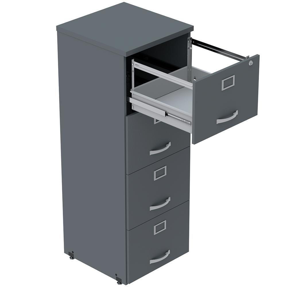 Armário De Arquivo Oficio Pe25 Pandin 45,70 Cm (Largura) Em Mdp Liso Grafito Com 4 Gavetas - 4